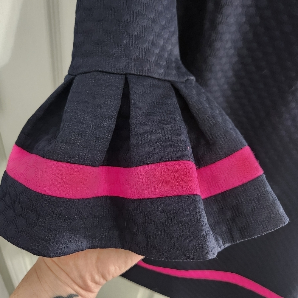 Eliza J bell sleeve fit & flare navy dress textured feminine chic size 8P - Picture 3 of 10